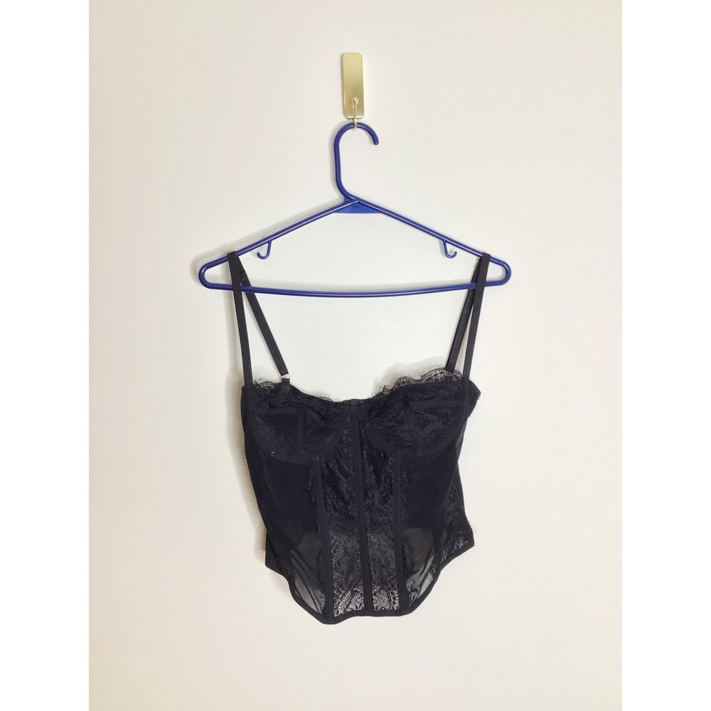 Dealmore Corset Top Women M Black Excellent Lace Mesh Sheer Underwire Boning